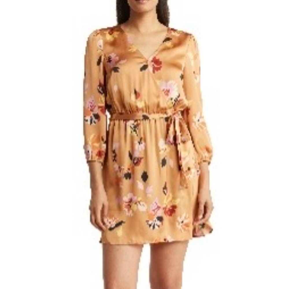 DR2 Women's Long Sleeve Floral Dress - Tan and Pink